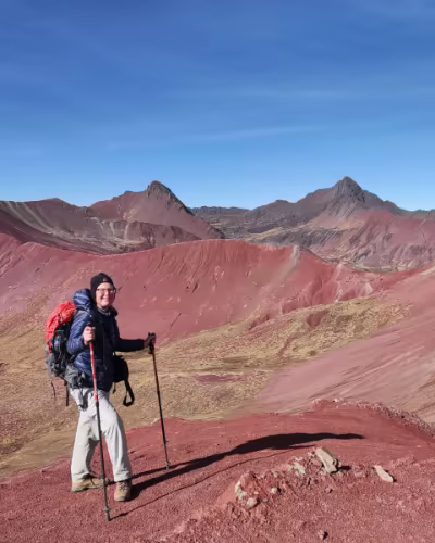 Hikers on Rainbow Mountain