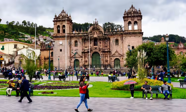 Tourists visiting Cusco's Plaza de Armas